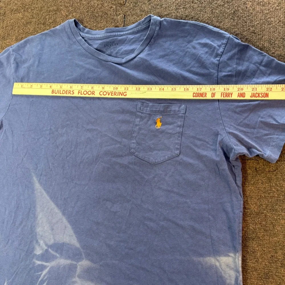 fade Polo Ralph Lauren Mens Blue Sun Faded Pocket T-Shirt Orange Pony Logo Large